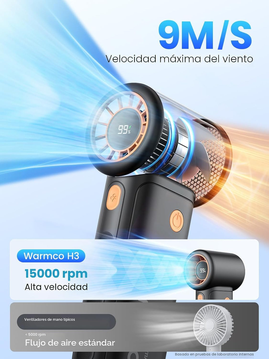 Warmco Ventilador de mano portátil Turbo de 10000mAh | Tiempo de ej...