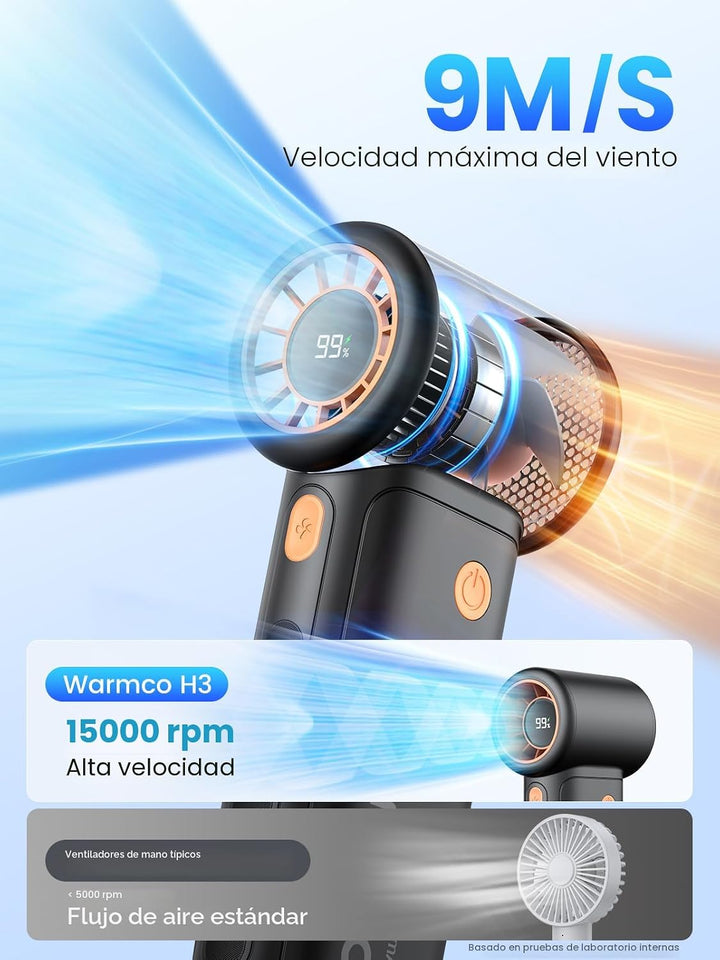 Warmco Ventilador de mano portátil Turbo de 10000mAh | Tiempo de ej...