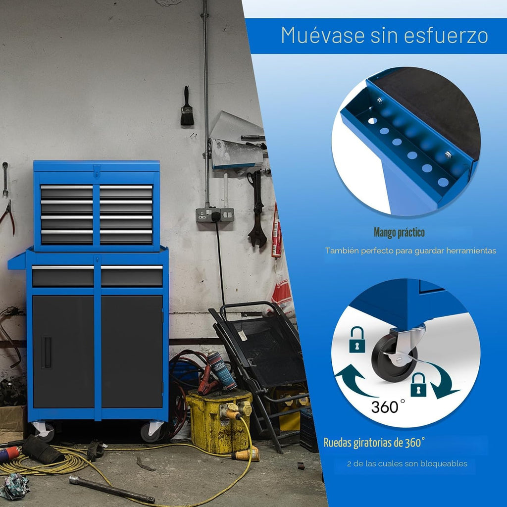 Goplus Caja de herramientas, gabinete rodante de 5 cajones con caja de herramientas superior desmontable, ruedas con cerradura, barra de bloqueo, forro protector y estante para herramientas, carro de