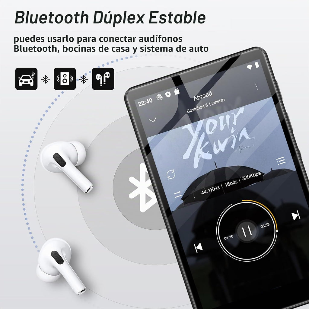 Reproductor de MP3 con Bluetooth y WiFi, M503Pro 16GB MP4 para niños con Spotify, Spotify Kids, radio FM, audible, reproductor de música con pantalla táctil de 4.0 pulgadas con controles