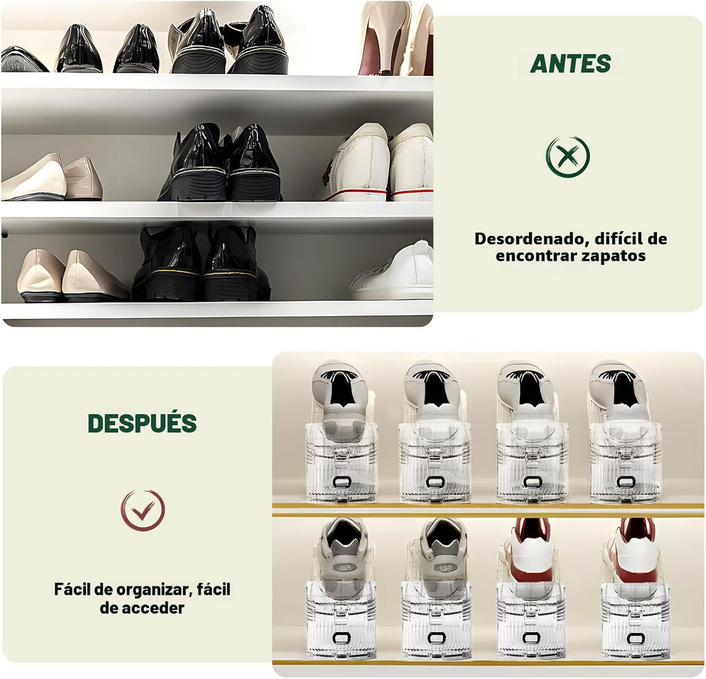 Paquete de 10 apiladores de zapatos transparentes, organizador de ranuras para zapatos para armario, exhibición de zapatos, ahorro de espacio, soporte organizador ajustable para zapatos de tacón alto, tenis (transparente)