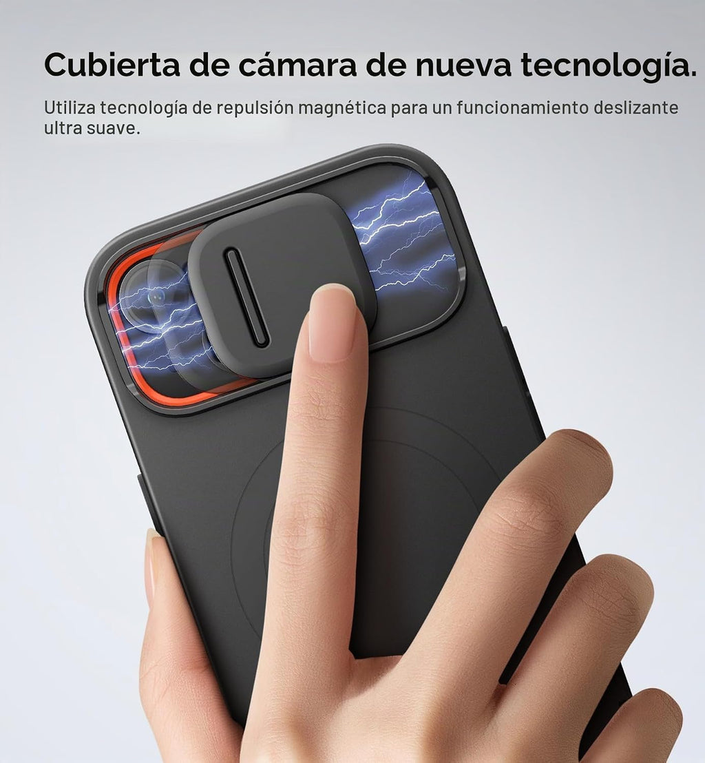 SURITCH Funda para iPhone 15 con cubierta magnética para cámara deslizante y soporte ajustable, compatible con MagSafe, funda protectora delgada a prueba de golpes de 6.1 pulgadas, color negro