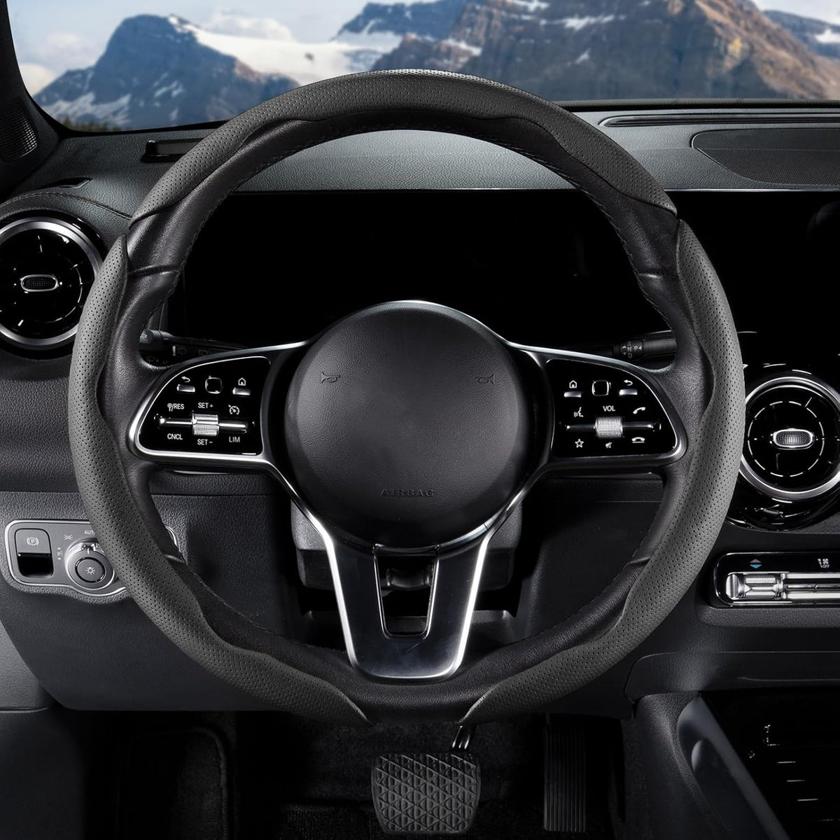 Cubierta de volante de coche de cuero con cierre de presión de 3 piezas, juego de protector antideslizante y envolvente, accesorios para volante universal de 37-38 cm, negro