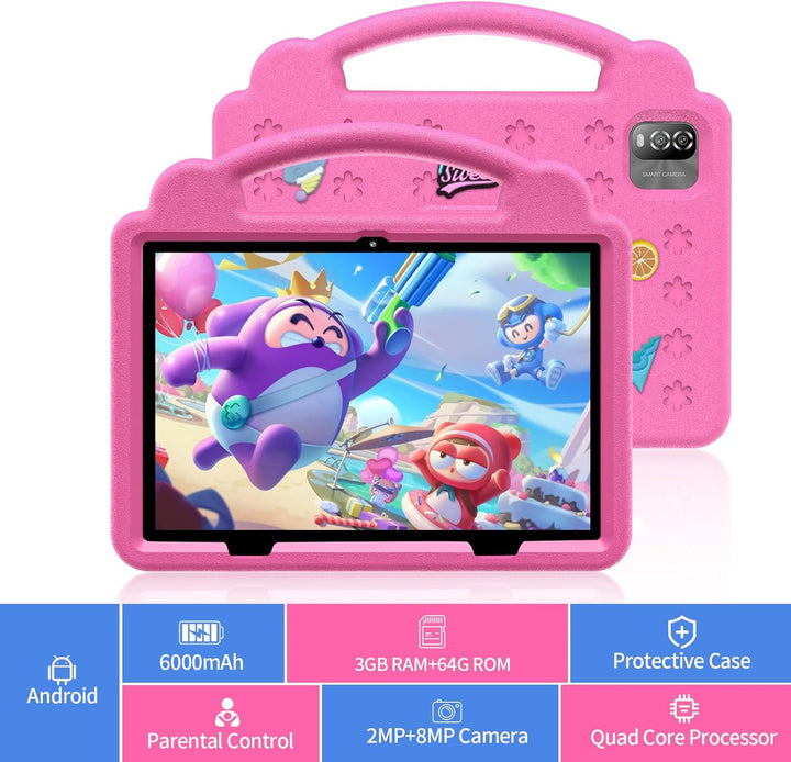 Tableta para niños de 10 pulgadas, 3 GB de RAM y 64 GB de almacenam...