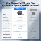 EMEET Luna Plus - Altavoz de conferencia y micrófono con 8 micrófonos