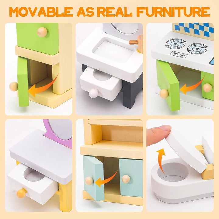 HAPGFS Juego de muebles de casa de muñecas de madera de 36 piezas c...