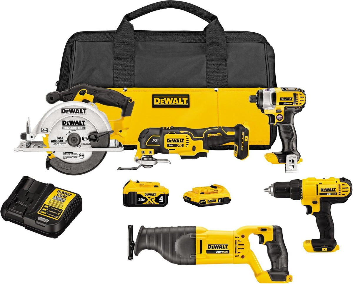 DEWALT Tools Kit Combinado de 5 Herramientas Eléctricas, Taladro Inalámbrico Destornillador de Impacto Sierra Multiherramienta Oscilante con Batería 20V MAX y Cargador (DCK551D1M1)