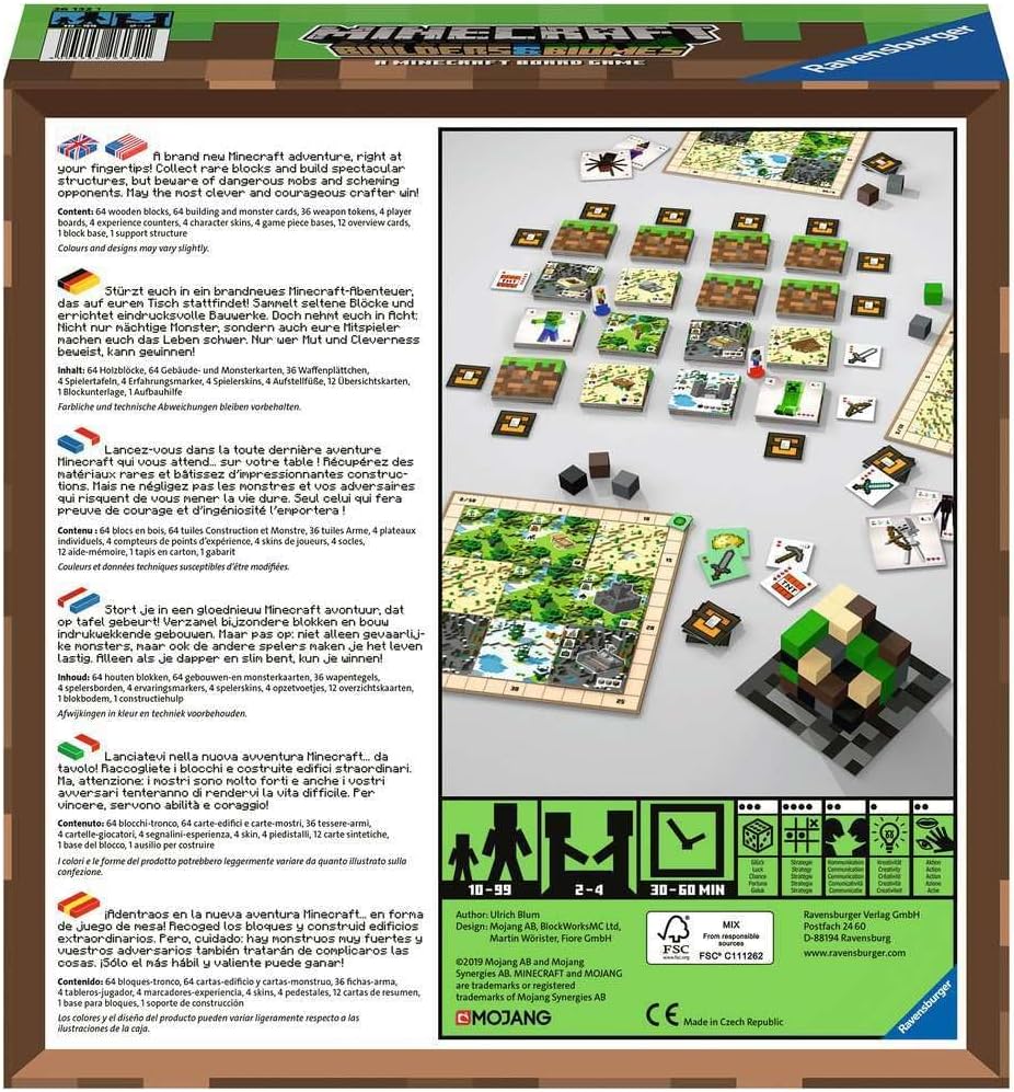 Ravensburger Minecraft: Builders & Biomes - Juego de mesa de estrategia atractivo | Ideal para 2 a 4 jugadores | Perfecto para edades de 10 años en adelante | Auténtica experiencia de Minecraft | Gran