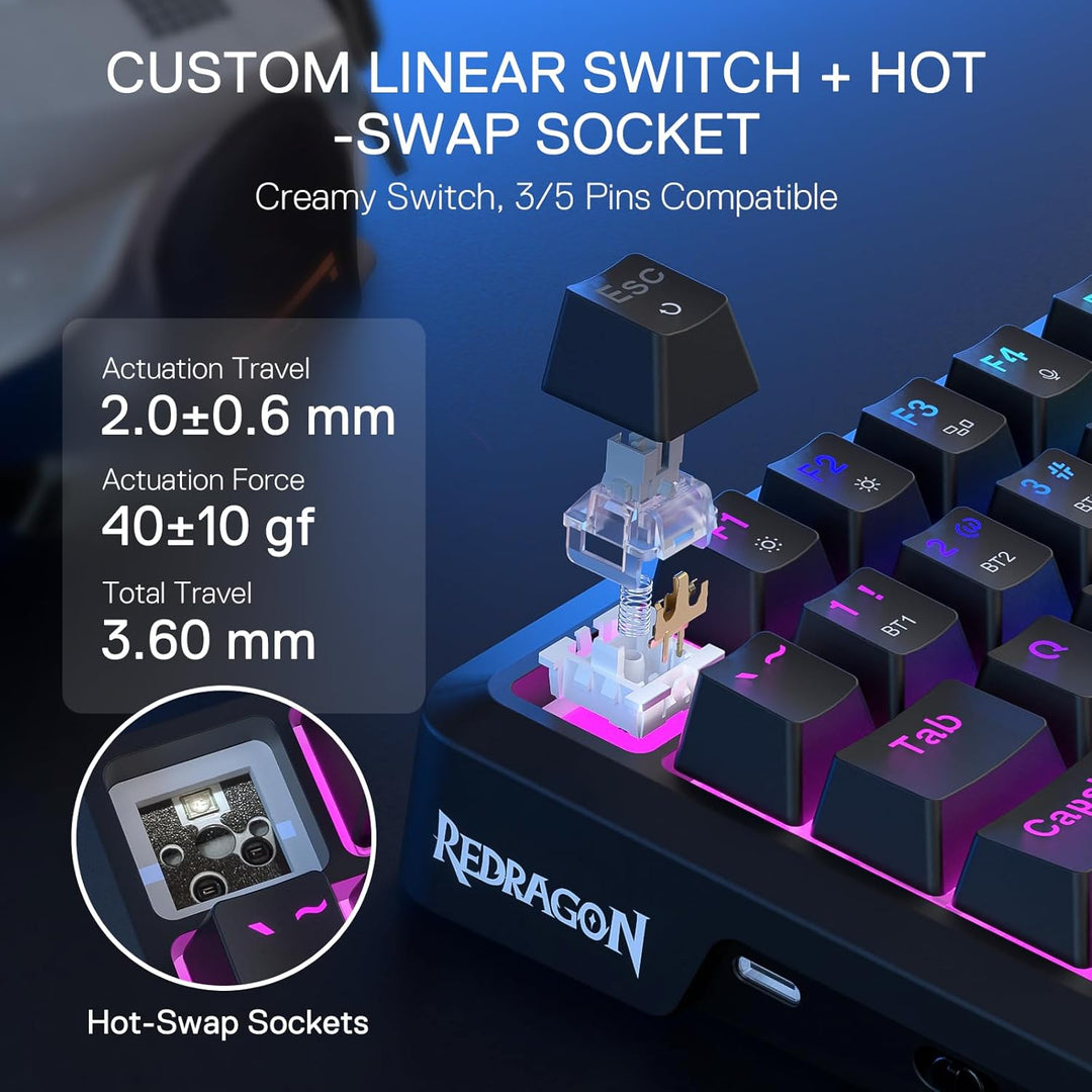 Redragon K724 PRO Wireless Gasket Gaming Keyboard w\/Hype Screen &a...
