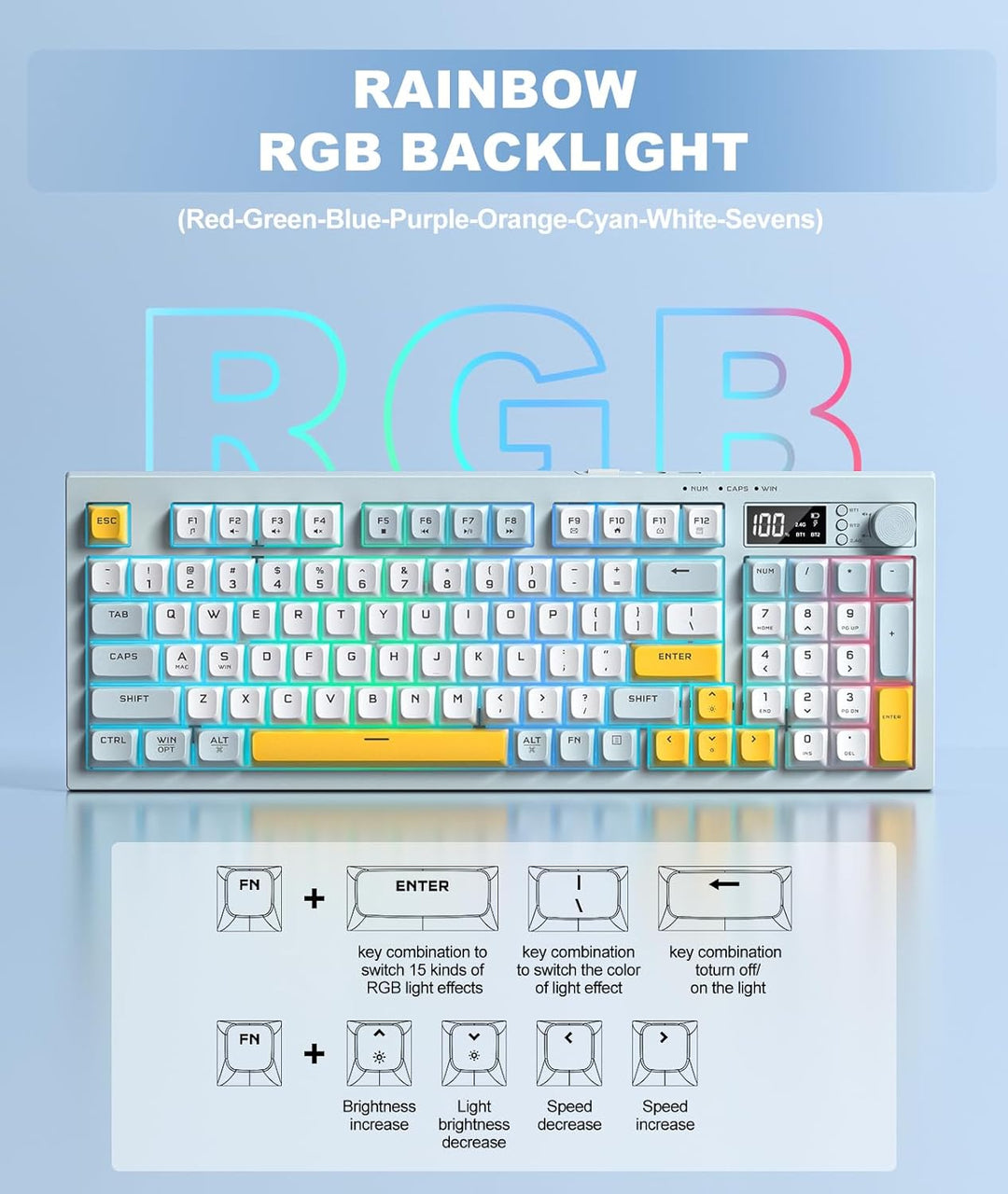 Membrana cremosa de teclado inalámbrico con retroiluminación arcoír...