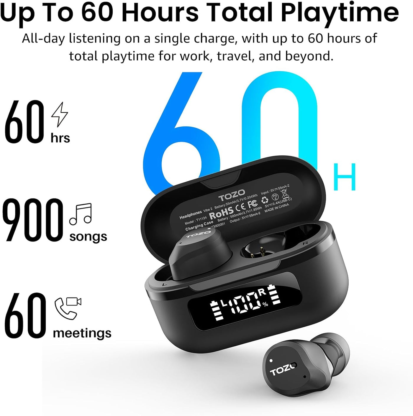 TOZO NC9 Auriculares inalámbricos híbridos con cancelación activa d...