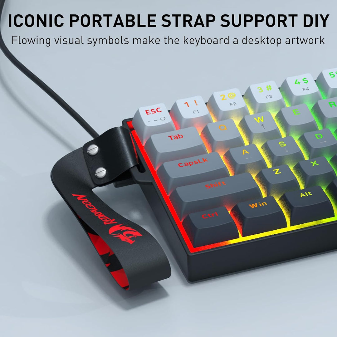 Redragon K617 HE - Teclado para juegos de disparo rápido, 60% 61 te...
