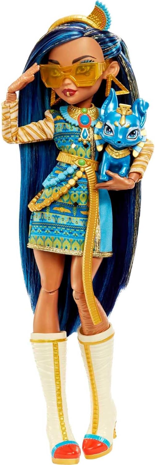 Muñeca Monster High, Cleo de Nile con cabello azul con rayas en loo...