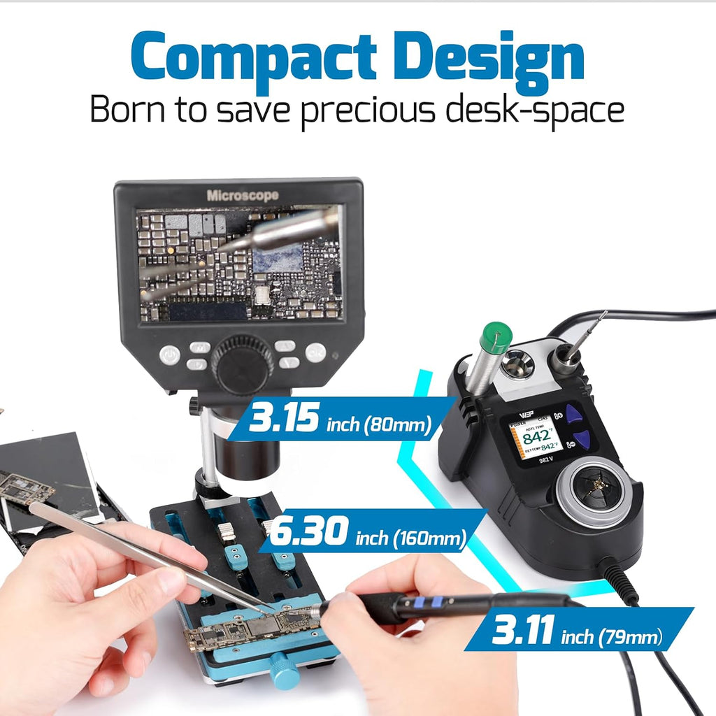 WEP 982-V Kit de Soldadura Micro con 5 puntas C245 para soldador, control de temperatura, modo de suspensión, apagado automático y pantalla LCD
