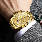 OLEVS Reloj de caballero Cronógrafo de lujo con fases de la luna, dos tonos, acero inoxidable, a prueba de agua, luminiscente, calendario empresarial, reloj de pulsera