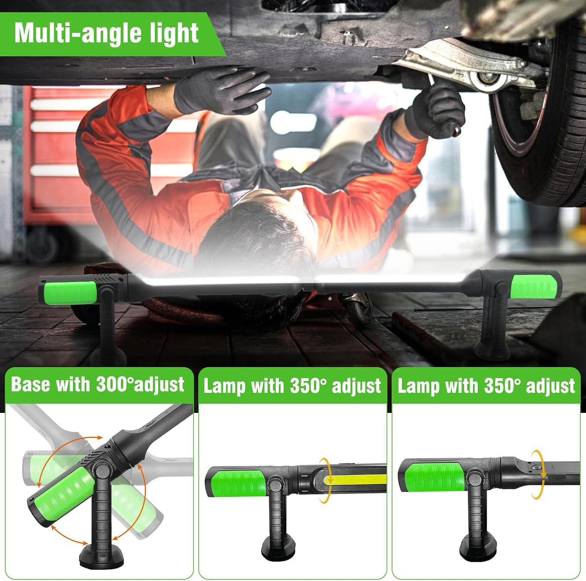 Lámpara Luz de trabajo para mecánico, LED de 2400 lúmenes, 4400 mAh recargable, magnética, luz de trabajo debajo del capó con ganchos para reparación de automóviles/inspección/garaje/taller/emergencia