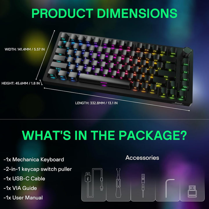 HINATSUSIKE H83 Pro 75 Percent Wireless Mechanical Keyboard for Gam...