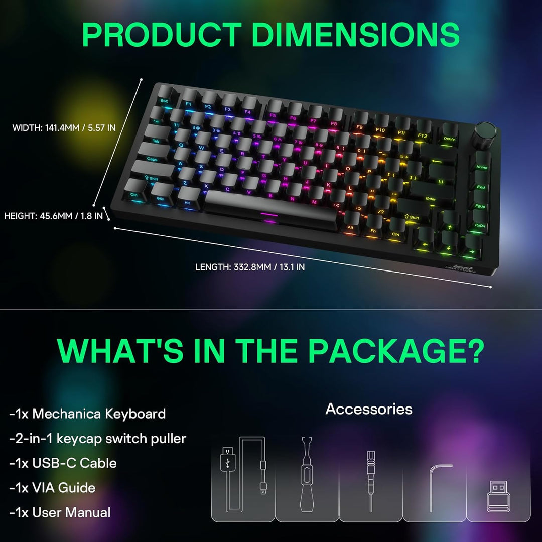HINATSUSIKE H83 Pro 75 Percent Wireless Mechanical Keyboard for Gam...