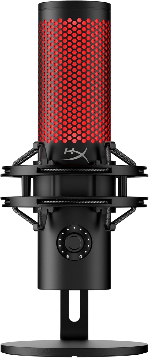 HyperX QuadCast 2 - Micrófono USB para juegos, transmisión y podcasting, con controles integrados, iluminación LED, soporte de choque extraíble, PC, Mac, PS5, PS4, USB-C, color negro