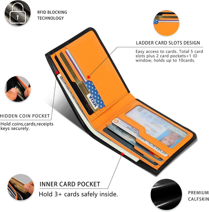 COZSEDY Billeteras delgadas de piel de becerro para hombres con blo...