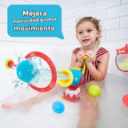 Yookidoo Juguetes de baño para niños pequeños (de 4 a 8 años) – Lanzador de bolas de cañón de agua – Ventosas para cualquier bañera o ducha – Incluye 5 bolas y aro para disparar – ¡Convierte la hora