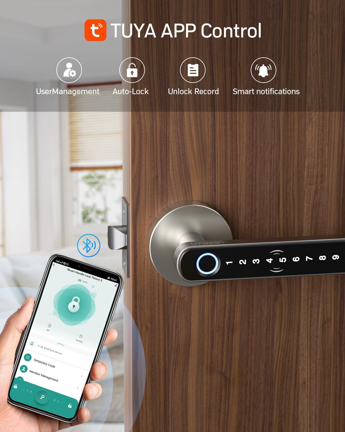 TMEZON Cerradura inteligente para puerta, huella digital, cerradura...