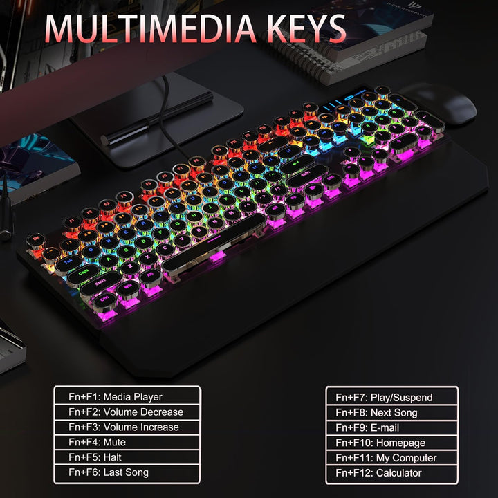 Camiysn Teclado Mecánico para Juegos Estilo Máquina de Escribir, Te...