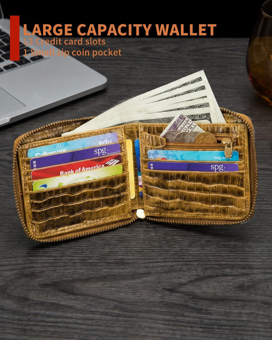 Cartera de cuero genuino con patrón de cocodrilo Steel Lion para ho...
