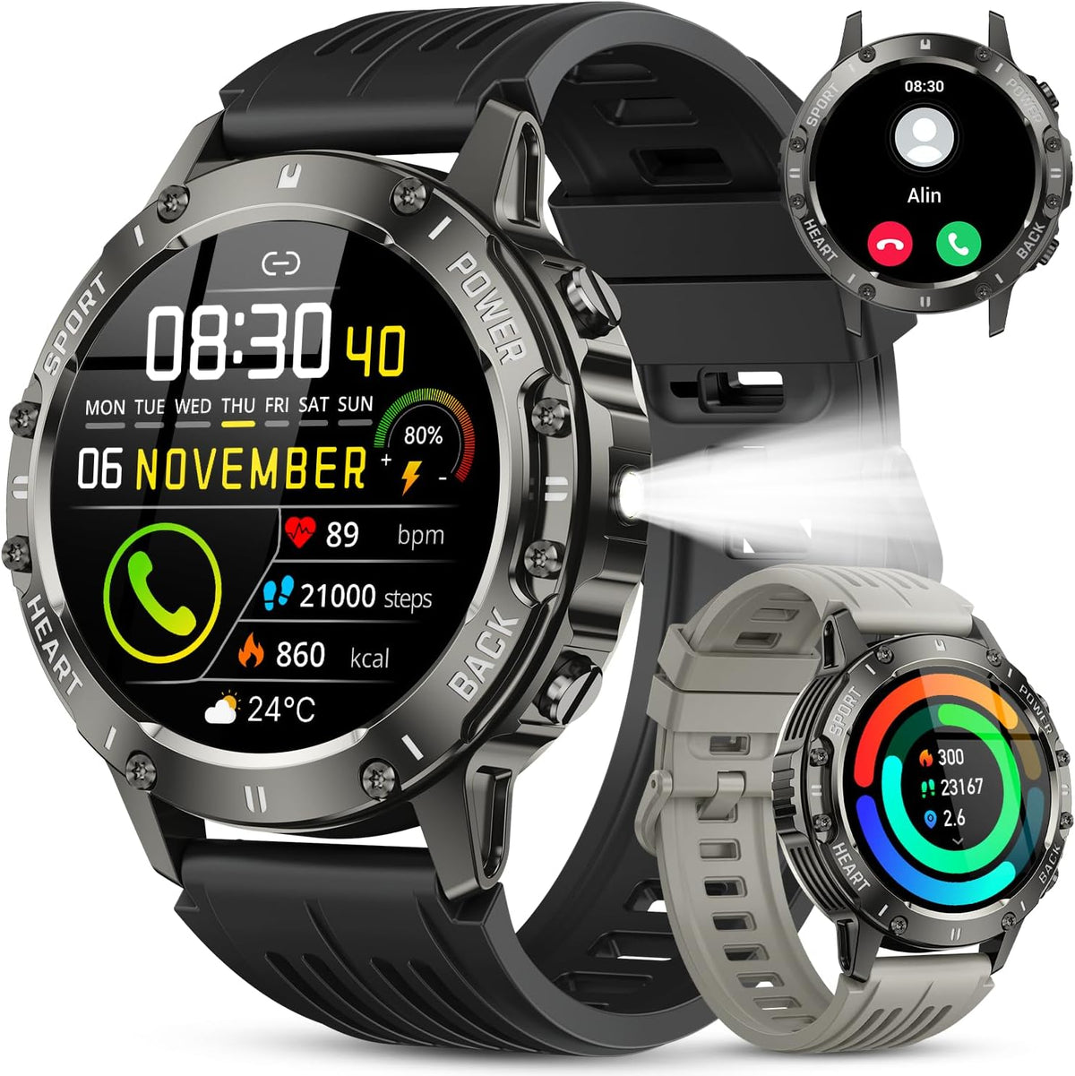 Reloj inteligente para hombre, rastreador de actividad física: Bluetooth resistente al agua, responder llamada, relojes digitales para hombre, podómetro, podómetro, reloj inteligente para teléfonos