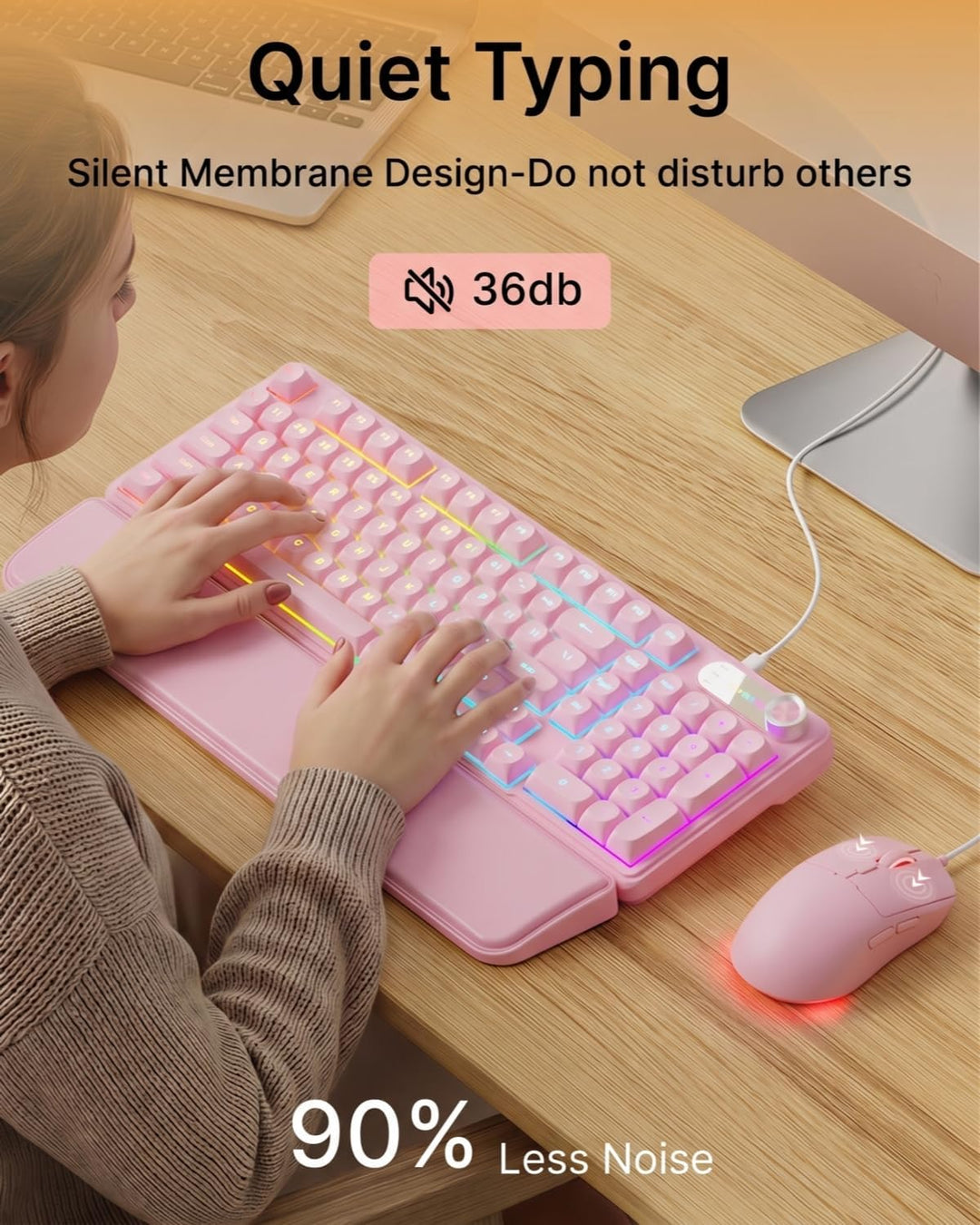 EWEADN Combo de teclado y mouse con cable con reposamuñecas desmont...