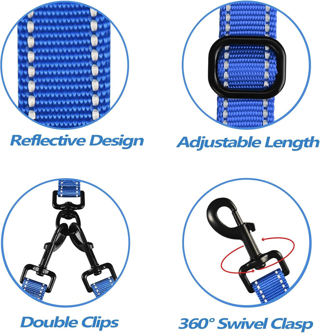 Correa doble para perros, sin enredos, doble correa, correa reflectante para entrenamiento y paseo, 4 asas acolchadas cómodas para 2 perros con tazón plegable y bolsas de desecho (Azul