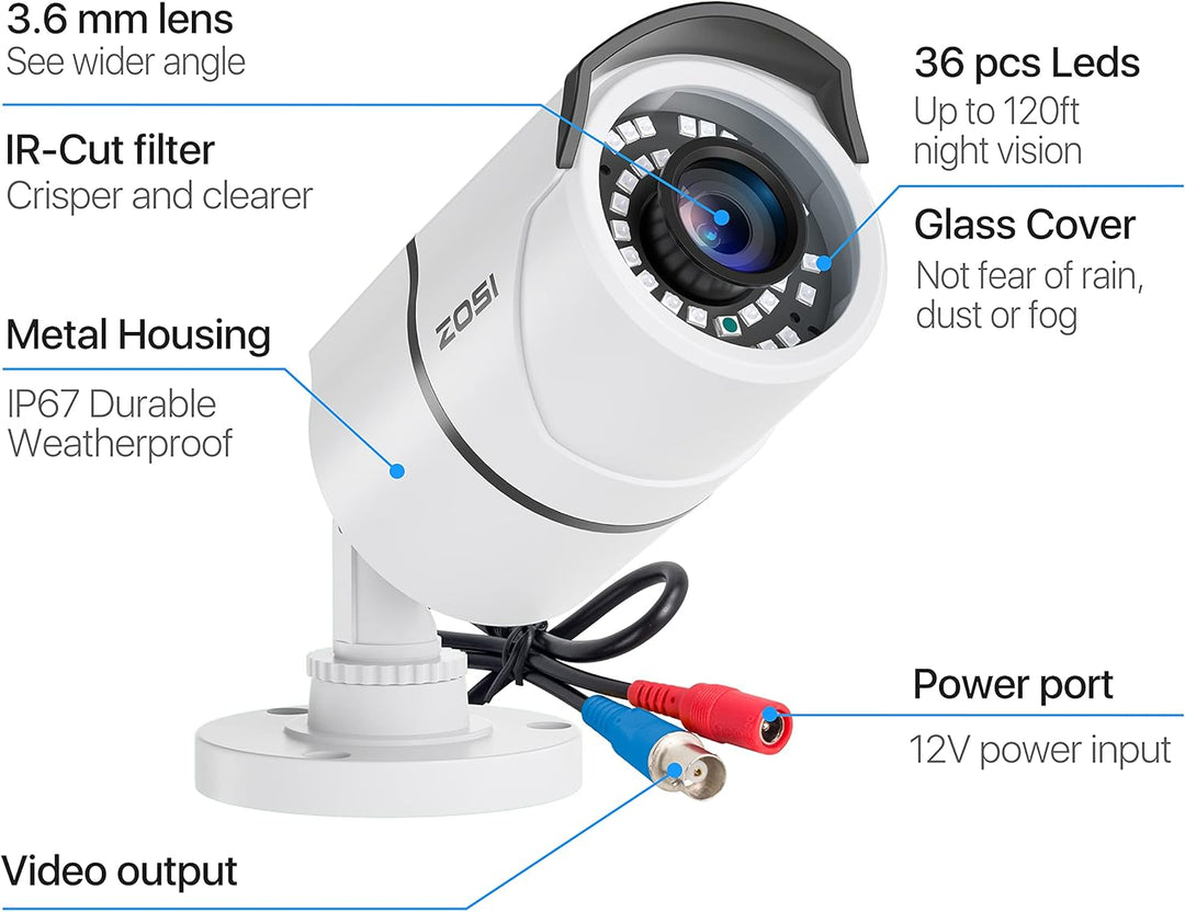 ZOSI - 4 Pack 2MP 1080p HD-TVI Cámara de seguridad para el hogar, p...