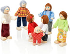 Juego de 14 piezas de casa de muñecas de madera con extremidades móviles, mini figuras de personas para jugar en casa de muñecas