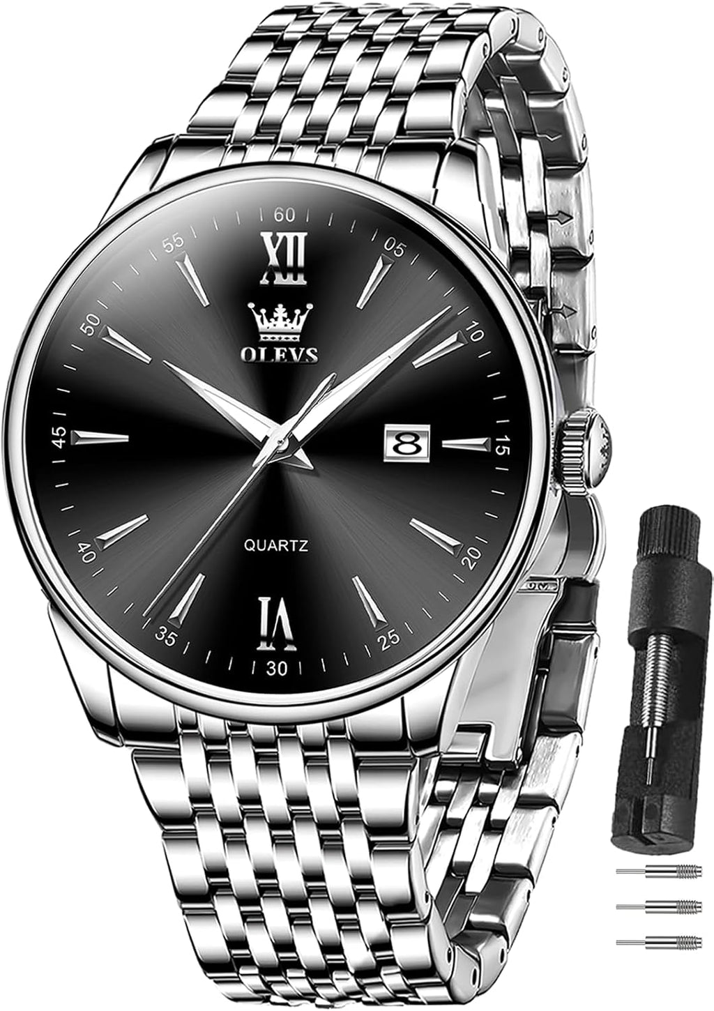 OLEVS Relojes para hombre de lujo de acero inoxidable 30M impermeable