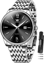 OLEVS Relojes para hombre de lujo de acero inoxidable 30M impermeable