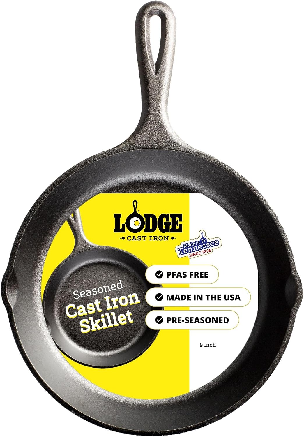 Lodge - Sartén de hierro fundido pre-sazonado, sin PFAS, 9 pulgadas