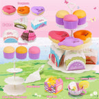 Juego de té para niñas pequeñas, 50 piezas de juguete de princesa para fiestas de té, incluye postre, galletas, dona, bandeja de tetera, pastel, mantel y funda de transporte, juego de