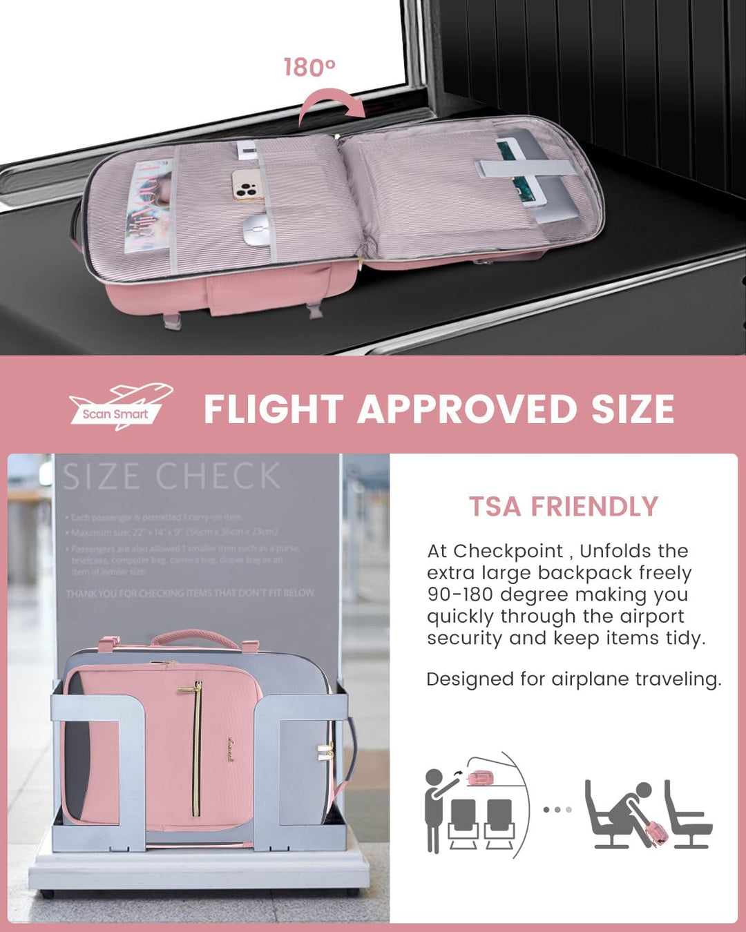 LOVEVOOK Mochila de viaje de 50 litros para mujeres y hombres, equi...
