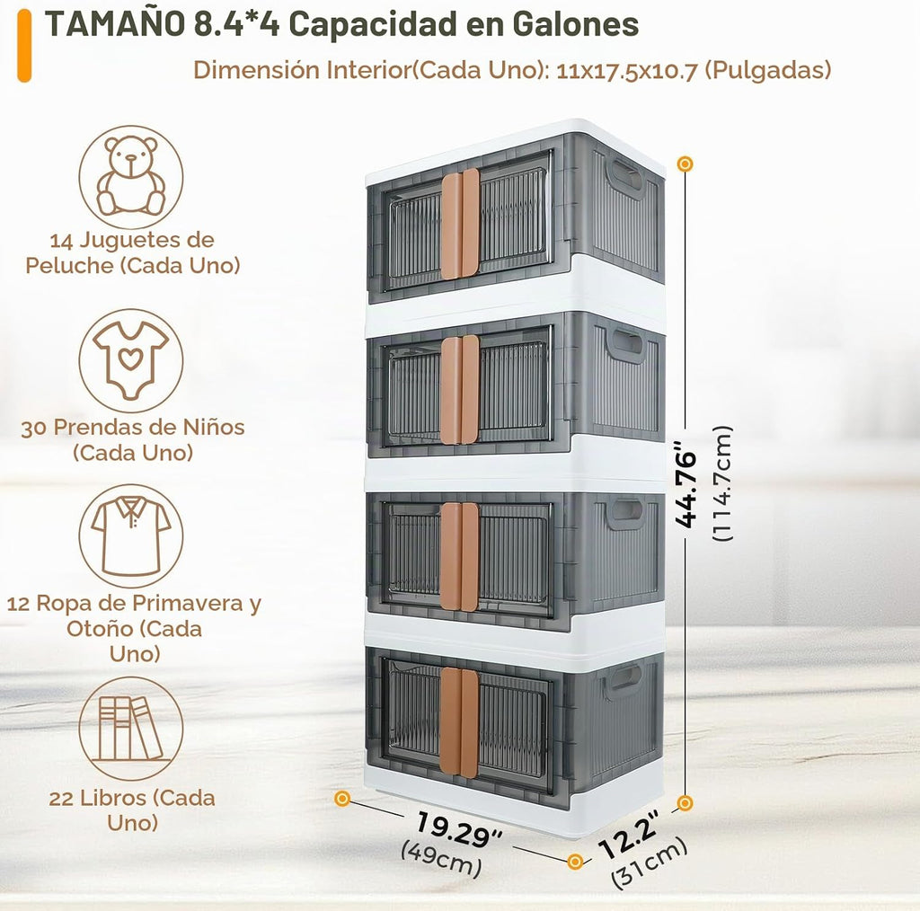 Caja de almacenamiento, Gabinete de plástico, 8.4 galones (32 L) cada uno, 4 packs