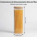 Recipientes de almacenamiento de pasta, paquete de 3, recipiente cuadrado hermético de vidrio para espaguetis de 78 onzas con tapas de bambú, tarro alto de almacenamiento de pasta de vidrio
