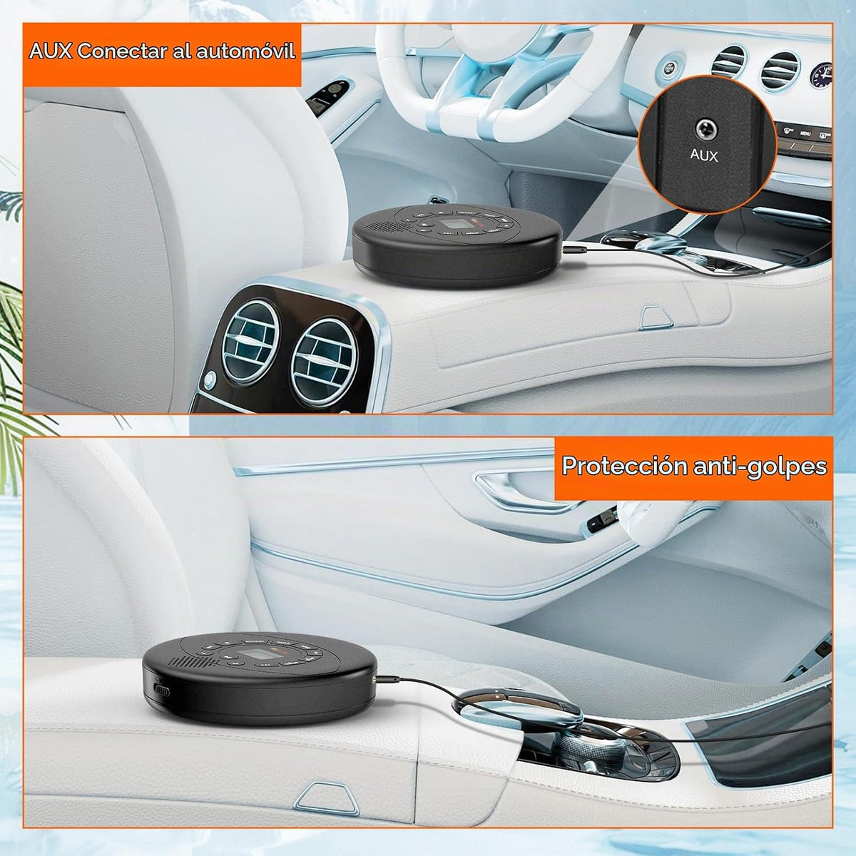 Reproductor de CD portátil con altavoz y auriculares
