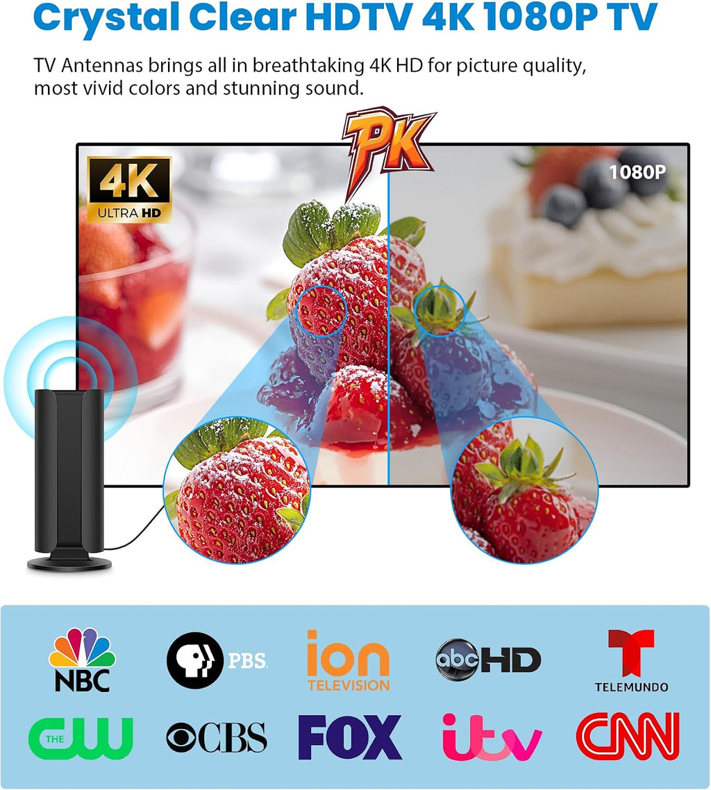 Antena de TV 2026 para Smart TV, rango de más de 5000 millas, antena de TV digital HD más fuerte para interiores con amplificador de señal Booster, diseño impermeable, soporte 8K 4K 1080p 360°