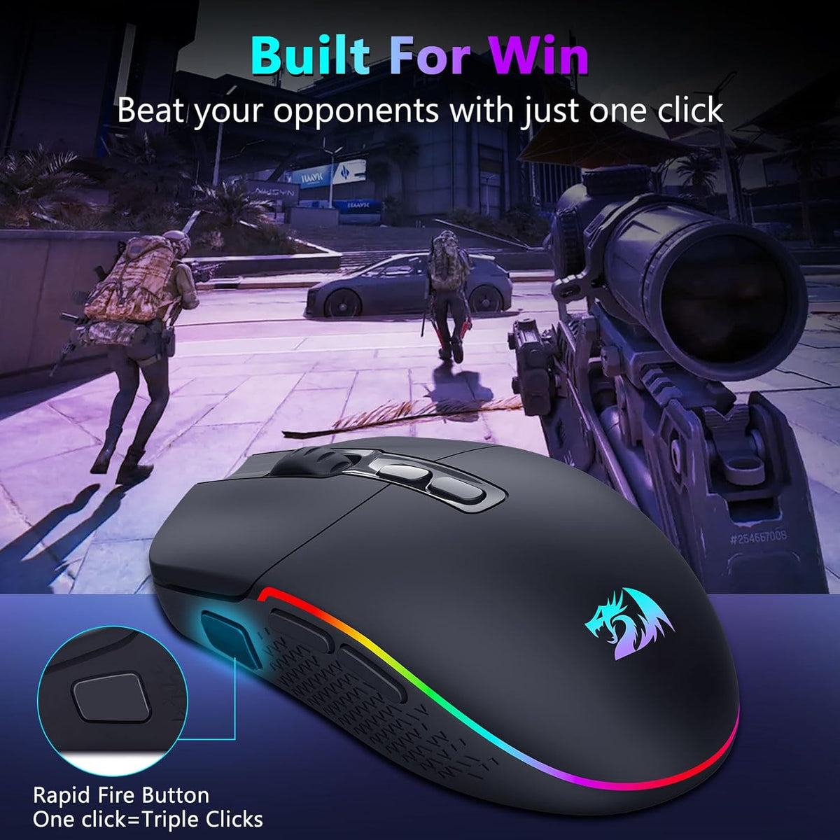 Redragon Mouse inalámbrico para juegos, Bluetooth\/2.4Ghz\/USB-C, c...