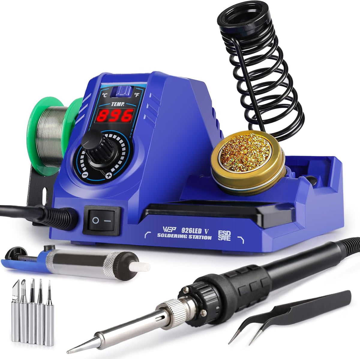 Estación de soldadura WEP 926LED V3 130W MAX Kit de soldador con alambre de soldadura, 5 puntas de soldadura, pinzas, soldador de mecha, limpiador de puntas, control de temperatura, modo de suspensión