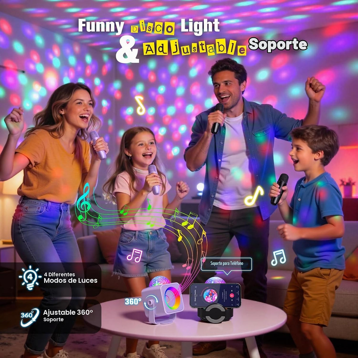 Máquina de karaoke para niños, regalos de micrófono para niñas de 3 a 12 años o más, juguete de regalo de cumpleaños con luces LED de discoteca para fiesta familiar en casa, altavoz portátil de