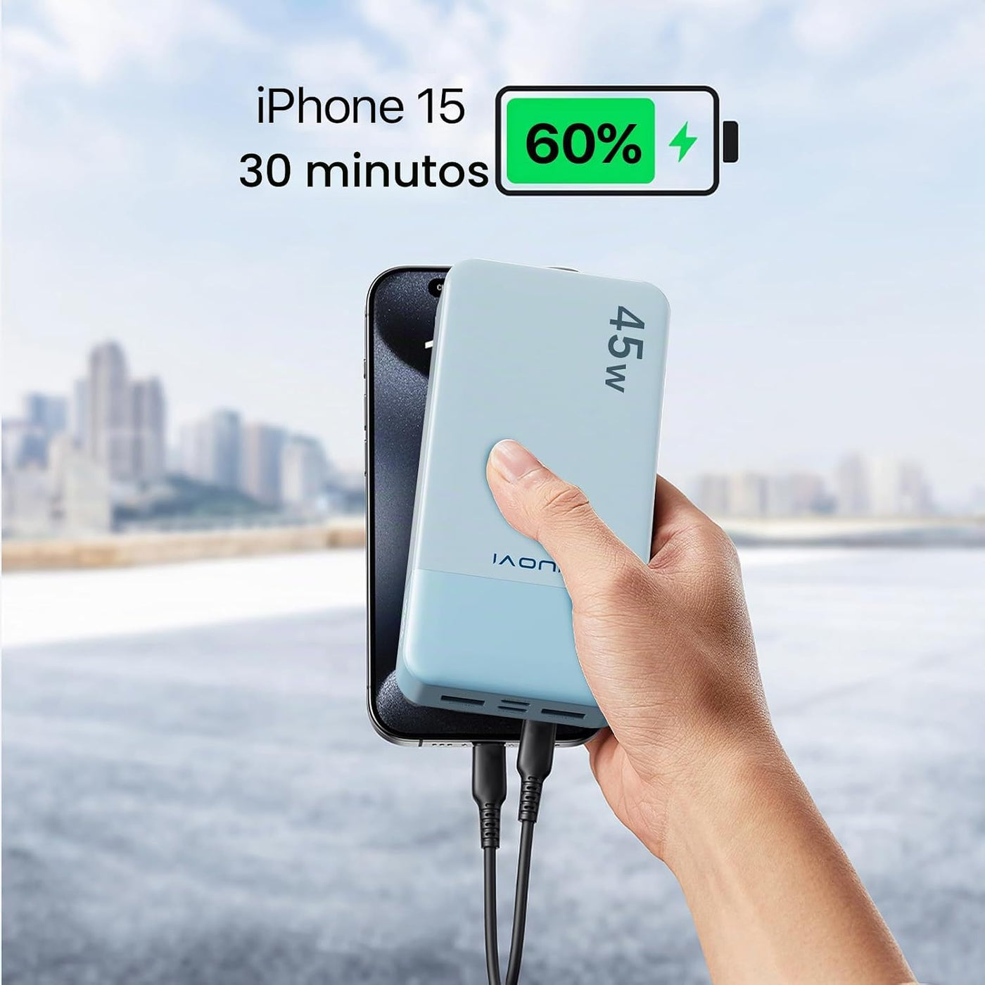 JUOVI J2621 20000mAh 45W Power Bank Cargador portátil, PD3.0 QC 4.0...