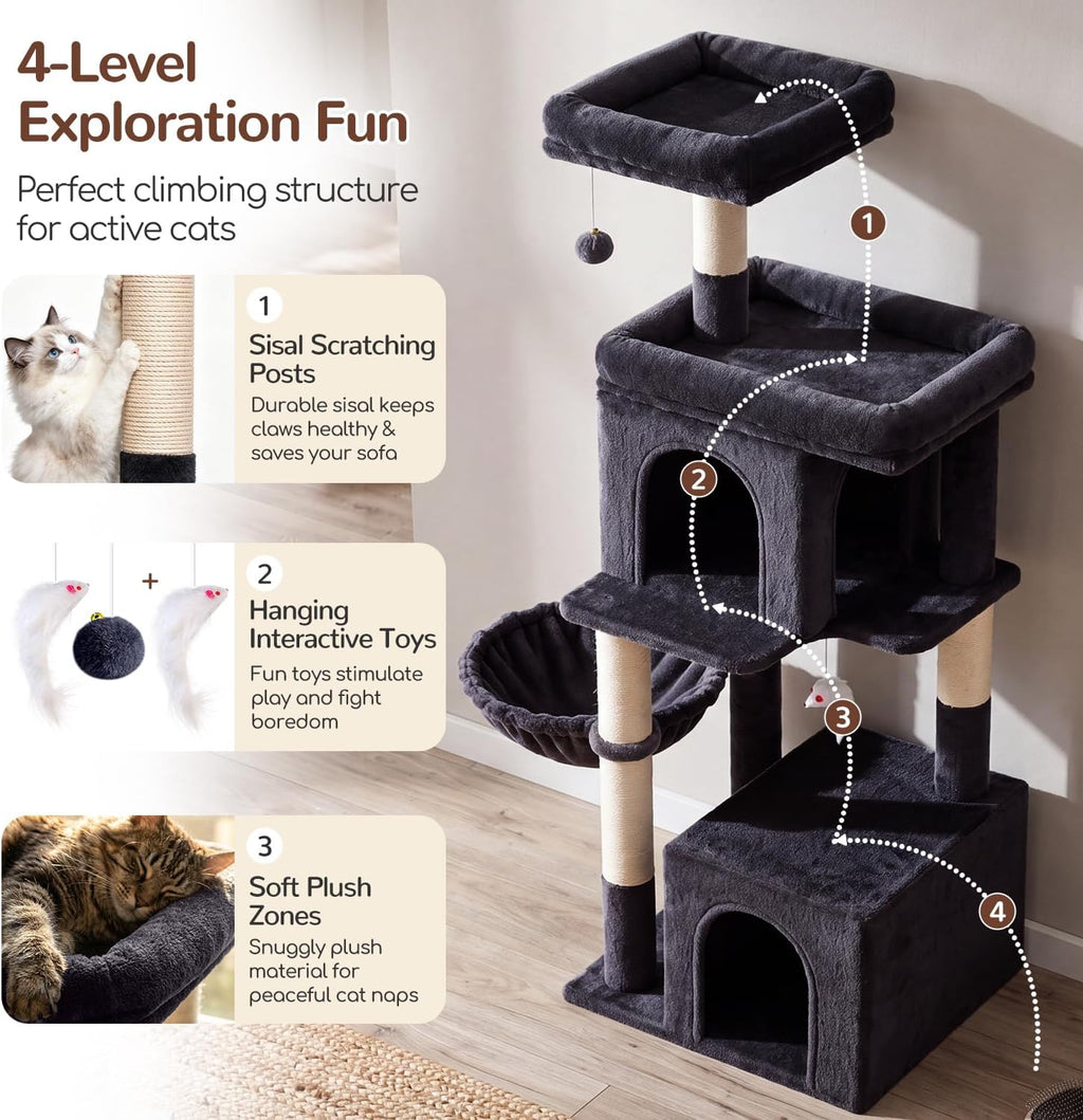 Globlazer Cat Tree Tower 2 Condo Kitten Scratching Post, F54, gris oscuro