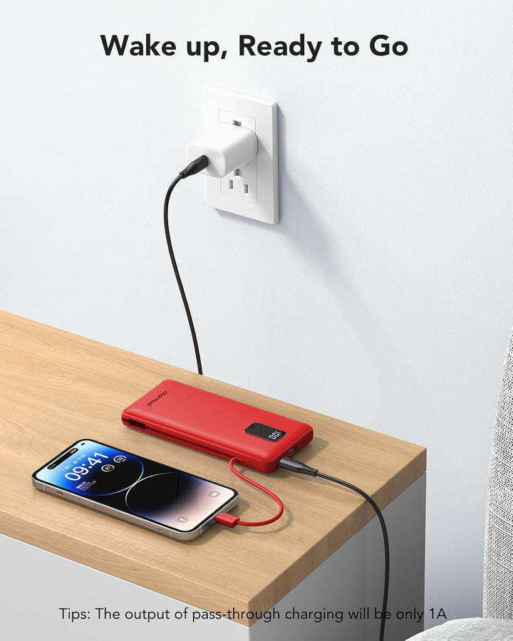 charmast Cargador portátil, banco de energía, cables integrados y e...