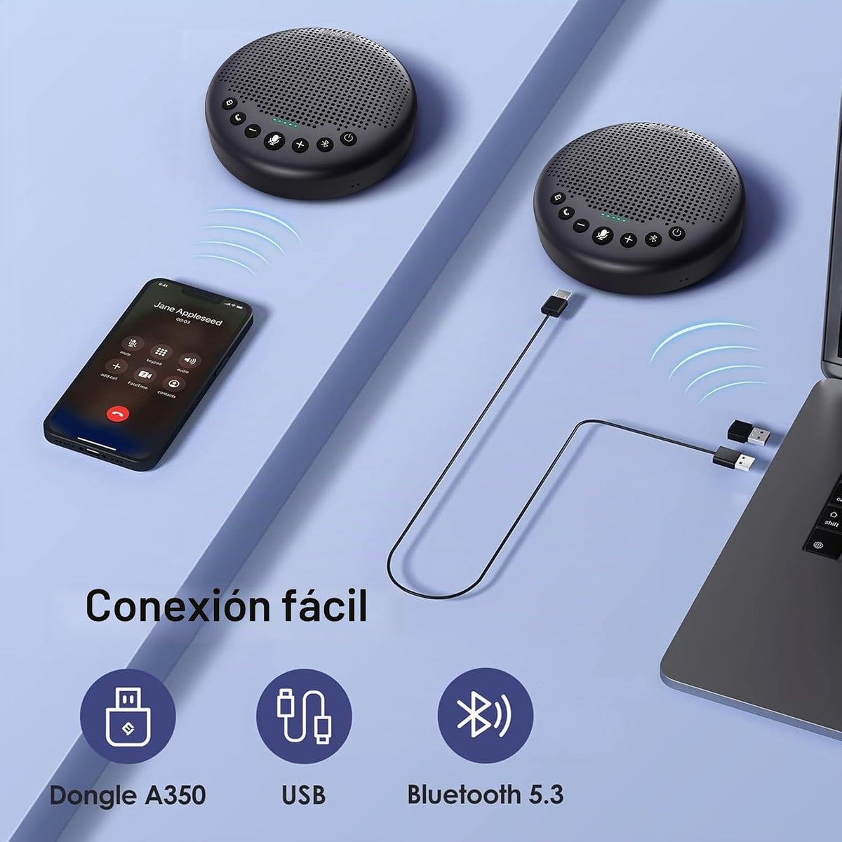 EMEET Luna Plus - Altavoz de conferencia y micrófono con 8 micrófonos