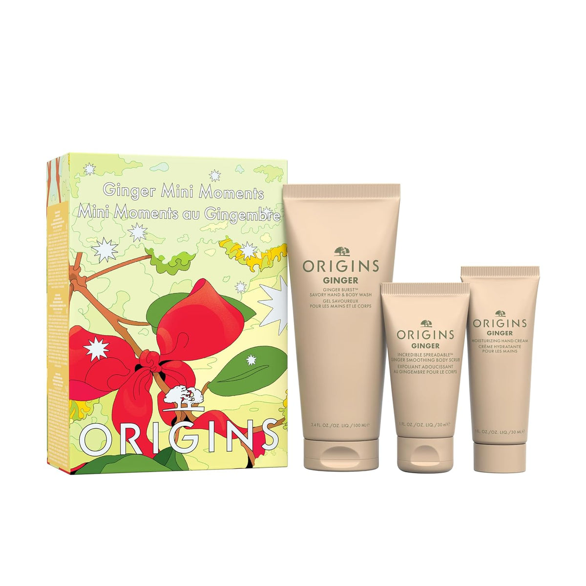 Origins Set de regalo de minimomentos de jengibre para el cuidado de manos y cuerpo
